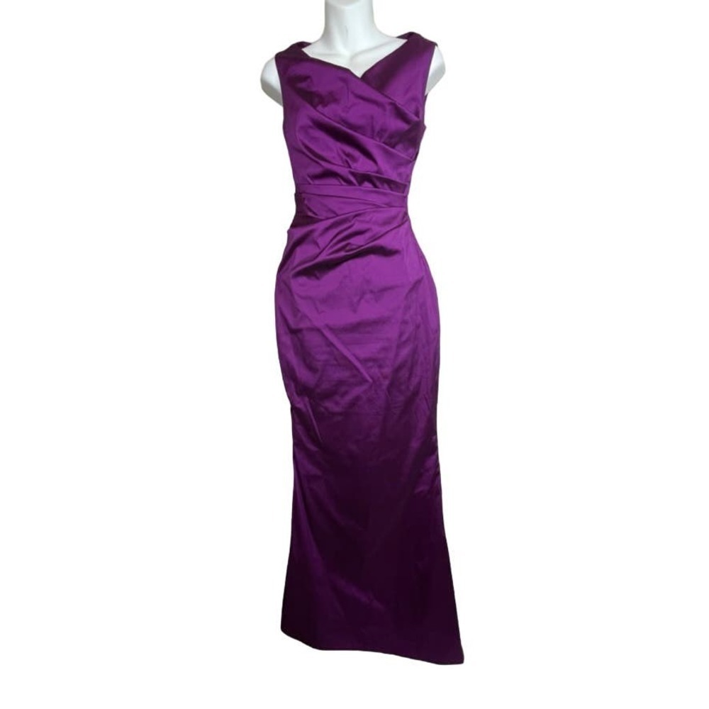 Talbot Runhof Purple Gown Drape Waist‎ Formal Dress Size 6 Sleeveless Silk Blend